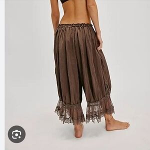 Free People Brown Cropped Pants with Lace Trim